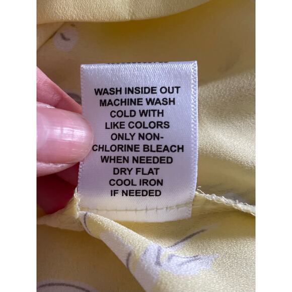 Elle Womens Yellow and Grey Floral Short Sleeve Ruffled Blouse Size XS - Picture 7 of 13